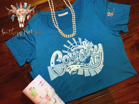 Country AF Scoop Tee on Gypsy Teal